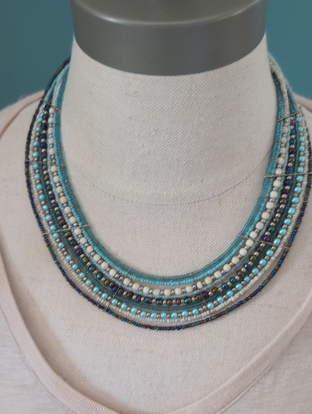 Layered Turquoise Beaded Necklace - Unbranded